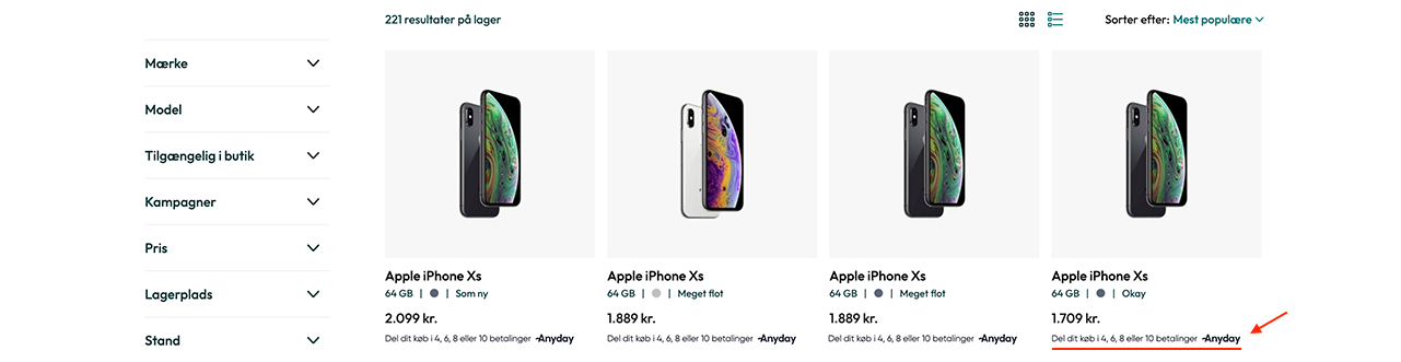 Sådan finder du Anyday prisen på dit produkt